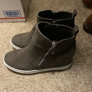 Grey wedge booties
